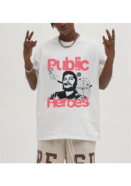 Public Heroes Baskılı Beyaz Oversize T-Shirt