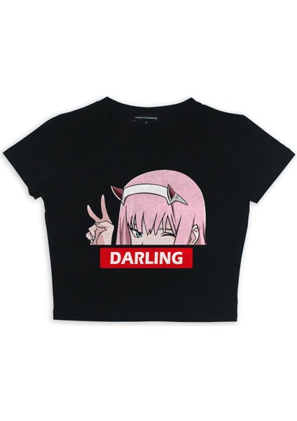 Zero Two Darling Baskılı Siyah Crop fiyatları