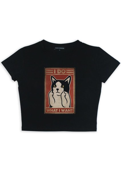 I Do What I Want Baskılı Siyah Crop fiyatları