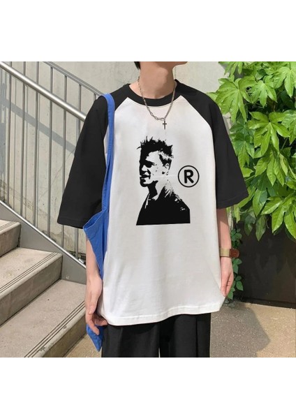 Fıght Clup Baskılı Beyaz Reglan Kol Oversize T-Shirt