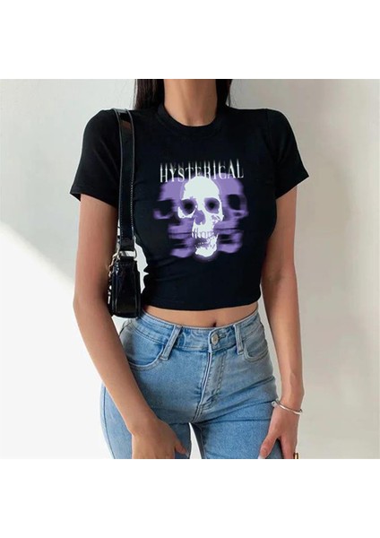Hysterical Baskılı Siyah Crop
