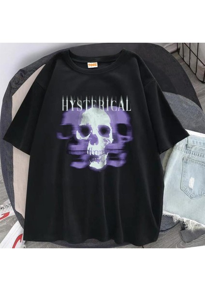 Hysterical Baskılı Siyah Oversize T-Shirt