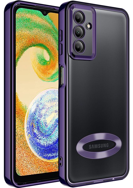 Galaxy A54 Kılıf Kamera Lens Korumalı Logo Gösteren Arkası Şeffaf Parlak Kenarlı Kapak (Omega)