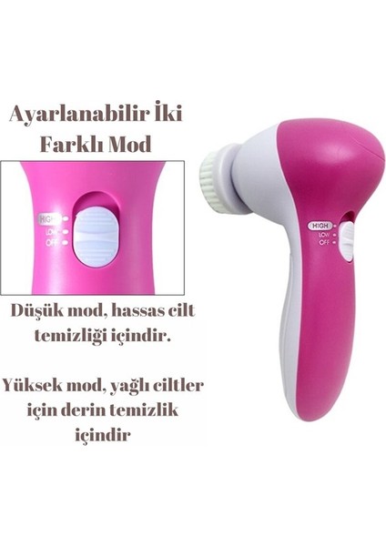 5 Başlıklı Yüz ve Cilt Temizleme, Peeling, Masaj ,siyah Nokta Temizleme Aleti - Pilli