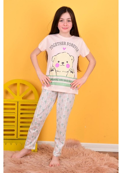 Kız Çocuk Kısa Kollu Pijama Takımı Together Forever Somon