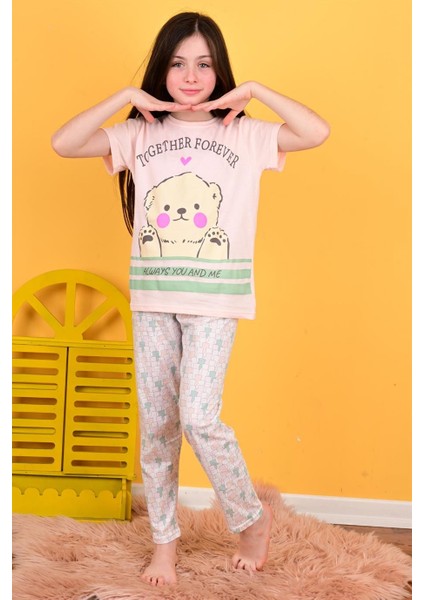 Kız Çocuk Kısa Kollu Pijama Takımı Together Forever Somon