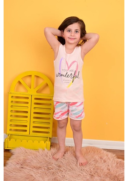 Kız Çocuk Askılı Pijama Takımı Wonderful Somon