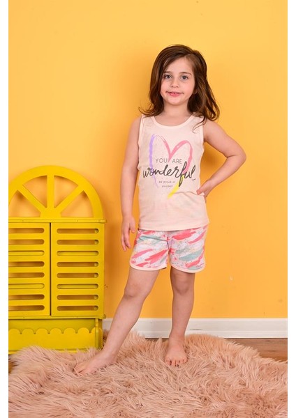 Kız Çocuk Askılı Pijama Takımı Wonderful Somon