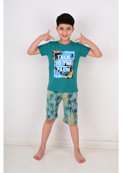 Erkek Çocuk Kısa Kollu Pijama Takımı Palm Beache Yeşil