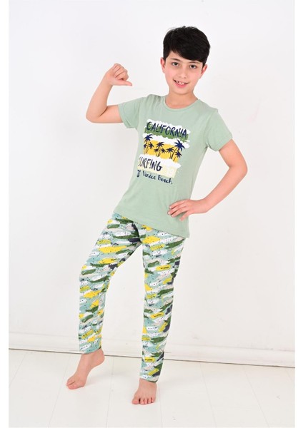 Erkek Çocuk Kısa Kollu Pijama Takımı California Yeşil