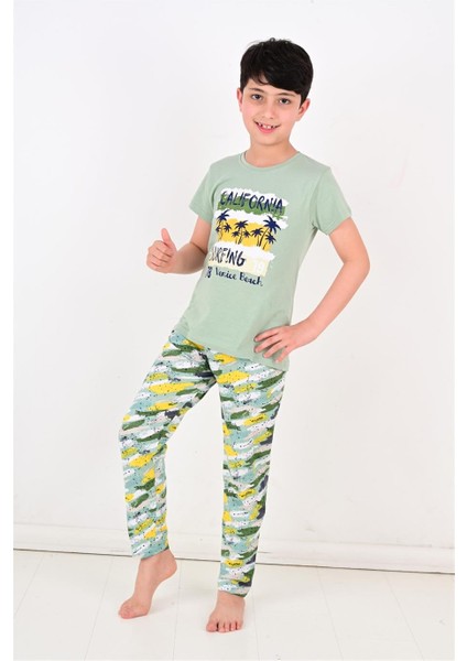 Erkek Çocuk Kısa Kollu Pijama Takımı California Yeşil modelleri