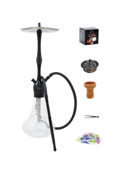 Elite Nargile Takımı - Full Set - 1kg Nargile Kömürü+Spider Toprak Lüle+Yanmaz Közlük - Siyah