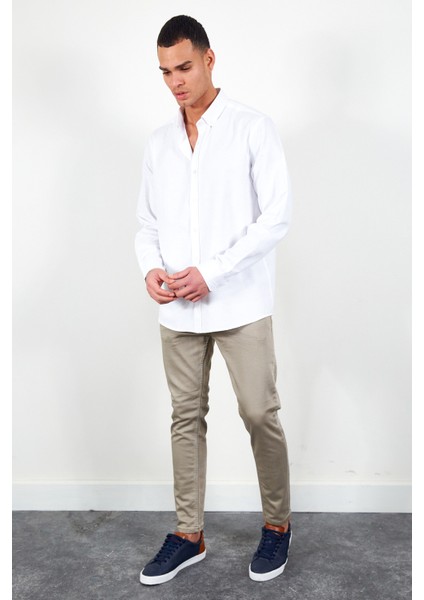 Beyaz Erkek Kolay Ütülenebilir Standart Fit Normal Kesim Oxford Gömlek modelleri