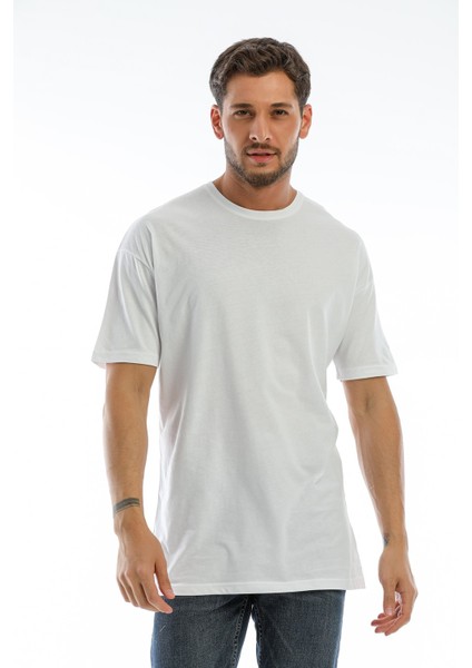 Moonlife Beyaz Erkek Oversize Düz Tişört
