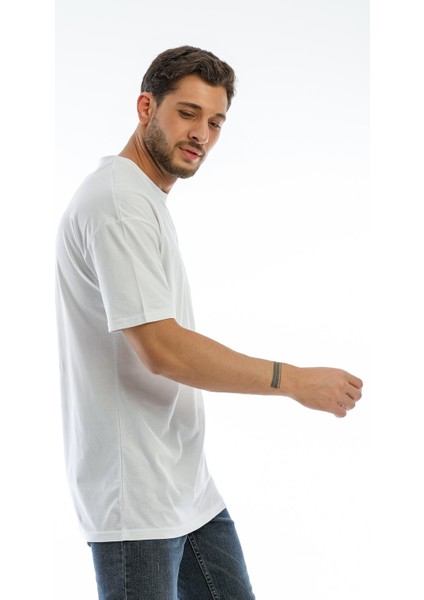 Moonlife Beyaz Erkek Oversize Düz Tişört fırsatları