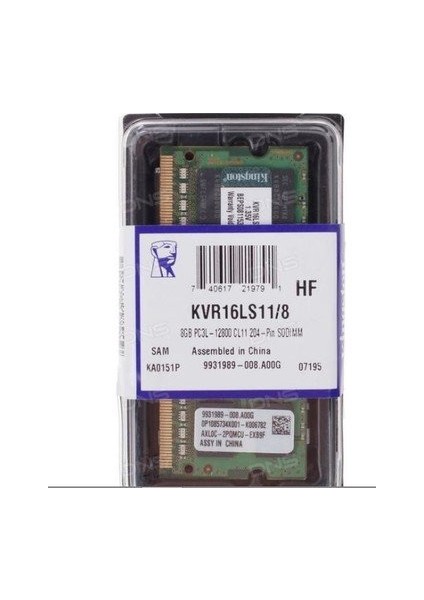 8 GB PC3L-12800 CL11 204-PİN Sodımm KVR16LS11/8 Ram Bellek