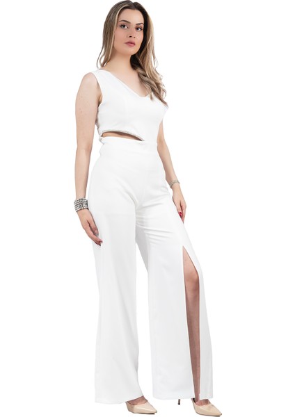 Taş Askılı Yırtmaçlı Tulum Ekru - Pedra Serisi fiyatları