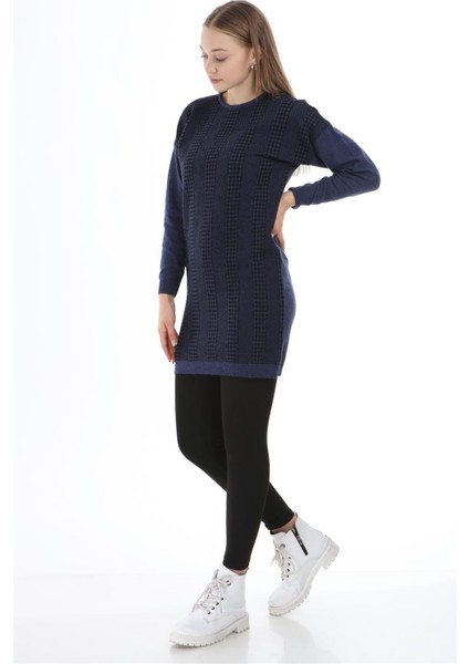 Kadın Desenli Tunik Indigo