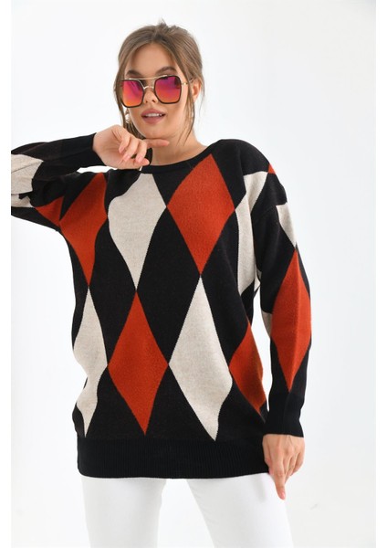 Kadın Baklava Detaylı Tunik Siyah