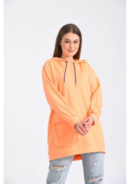 Kadın Iki Ip Kapşonlu Sweatshirt Orange