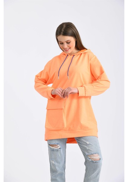 Kadın Iki Ip Kapşonlu Sweatshirt Orange