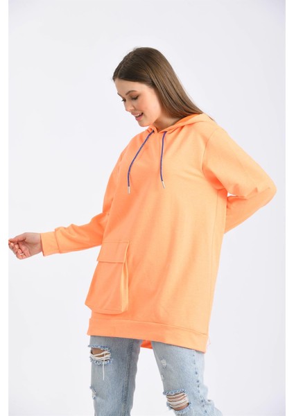 Kadın Iki Ip Kapşonlu Sweatshirt Orange