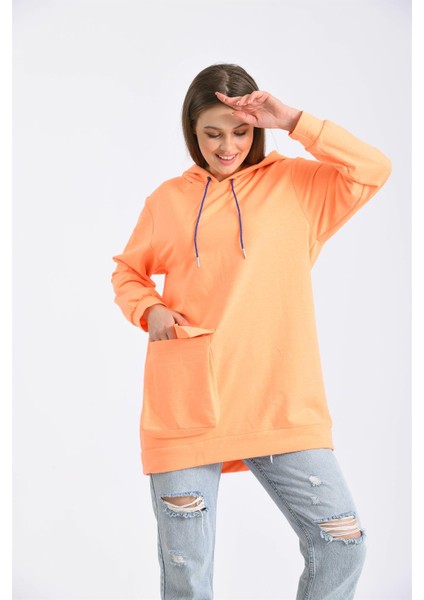 Kadın Iki Ip Kapşonlu Sweatshirt Orange