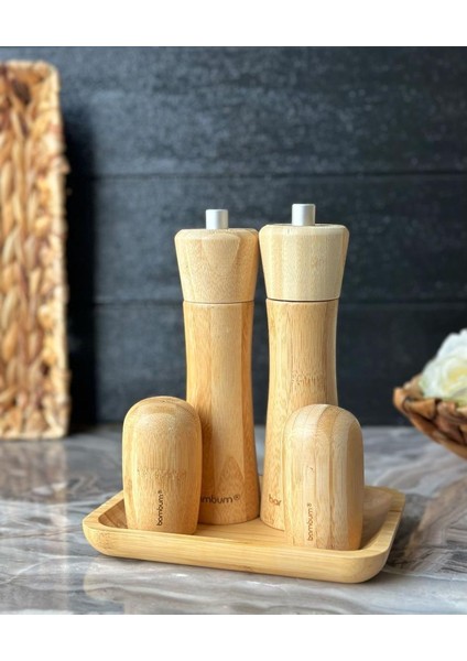 Verdure Tabaklı Tuzluk Biberlik Değirmen Seti 5 Parça