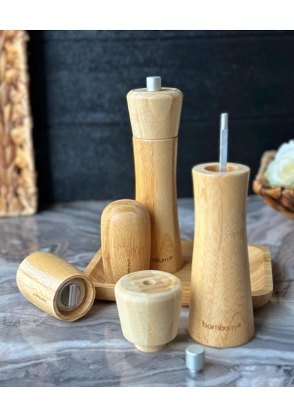 Verdure Tabaklı Tuzluk Biberlik Değirmen Seti 5 Parça modelleri