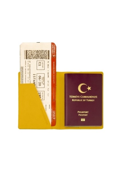 Mira Pasaport Kılıfı Pasaportluk Dokulu Sarı