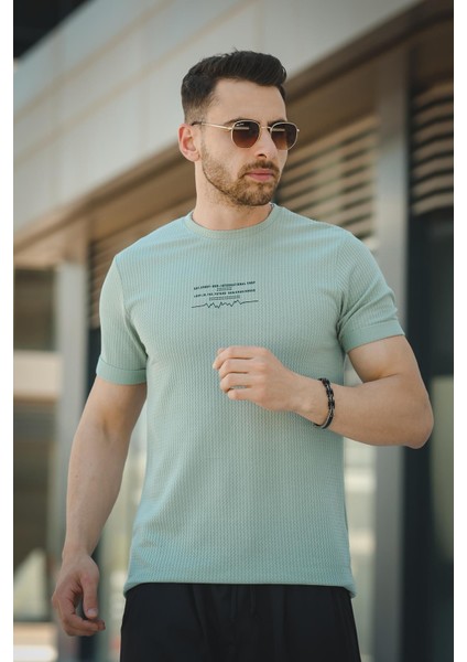 Ritmo Ritim Desen Baskılı Slim Fit Likralı Erkek Tshirt