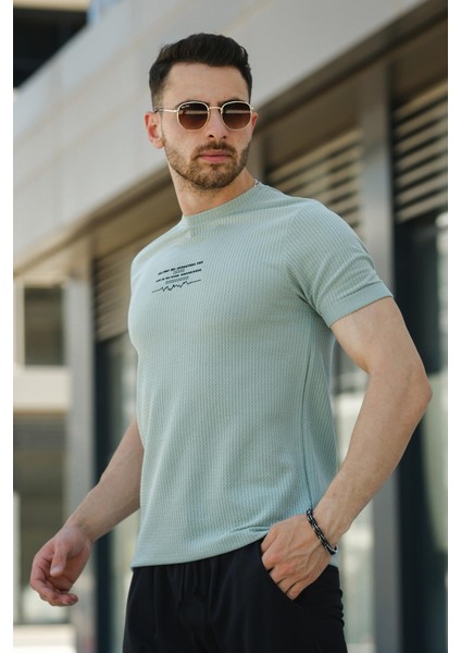 Ritmo Ritim Desen Baskılı Slim Fit Likralı Erkek Tshirt