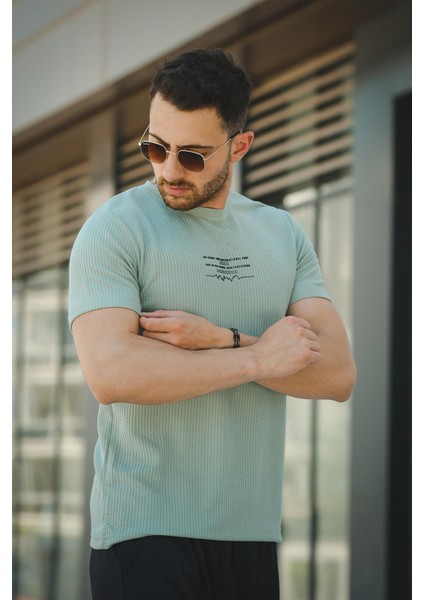 Ritmo Ritim Desen Baskılı Slim Fit Likralı Erkek Tshirt