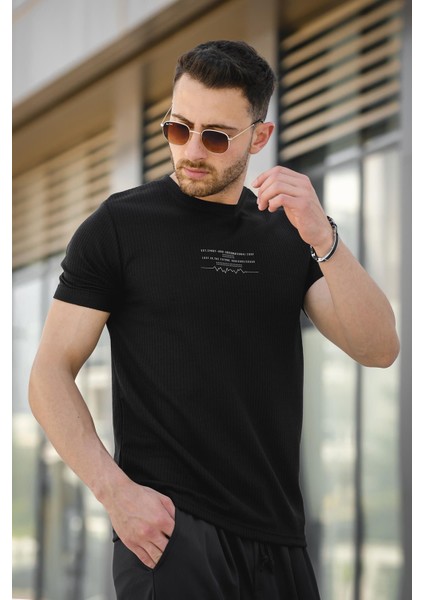 Ritmo Ritim Desen Baskılı Slim Fit Likralı Erkek Tshirt