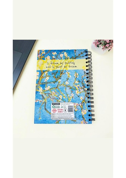 Badem Çiçeği Tasarımlı 23X16CM Siyah Yaprak Sketch Book - Eskiz Defteri