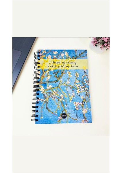 Badem Çiçeği Tasarımlı 23X16CM Siyah Yaprak Sketch Book - Eskiz Defteri modelleri