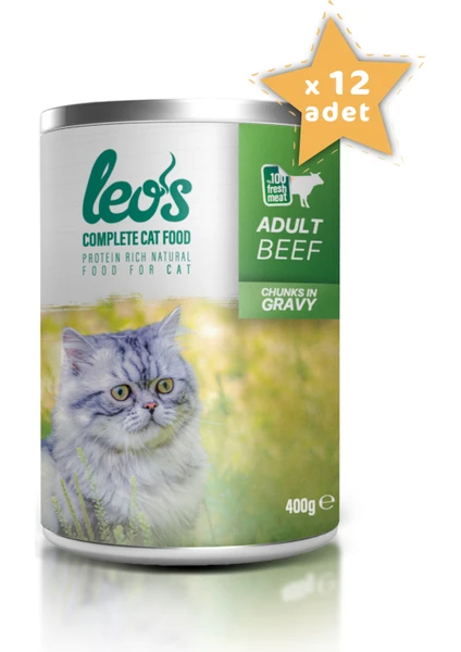 Leos Sığır Parça Etli Soslu Kedi Konservesi 12x400 Gr