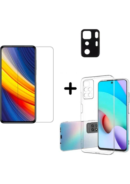 Xiaomi Poco X3 Gt ile Uyumlu Kılıf Şeffaf Temperli Kırılmaz Cam Ekran ve Kamera Lens Koruyucu Seti