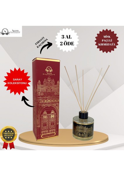 Nazen Istanbul Saray Koleksiyonu Altın Misk - Paçuli - Kırmızı Gül Dekoratif 120  ml Bambu Çubuklu Oda Kokusu