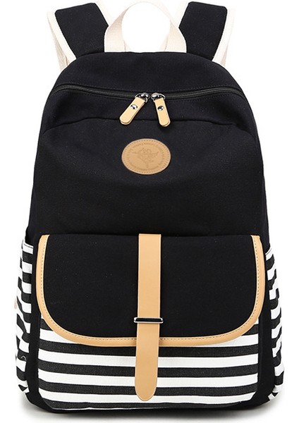 Okul Çantası Öğrenci Sırt Çantası Lacivert Şerit Sırt Çantası Kanvas Çanta (Yurt Dışından)