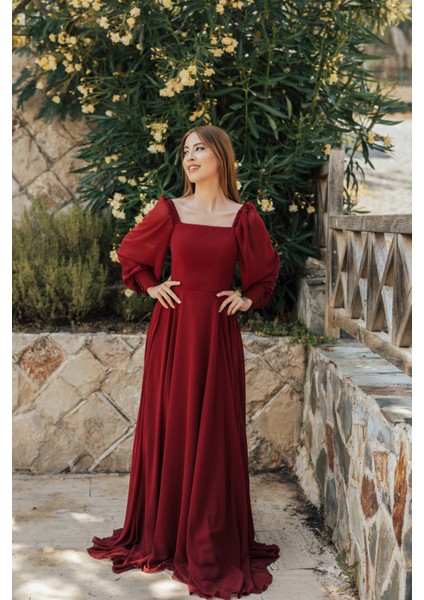 Ares Şifon Kare Yaka Elbise fırsatları