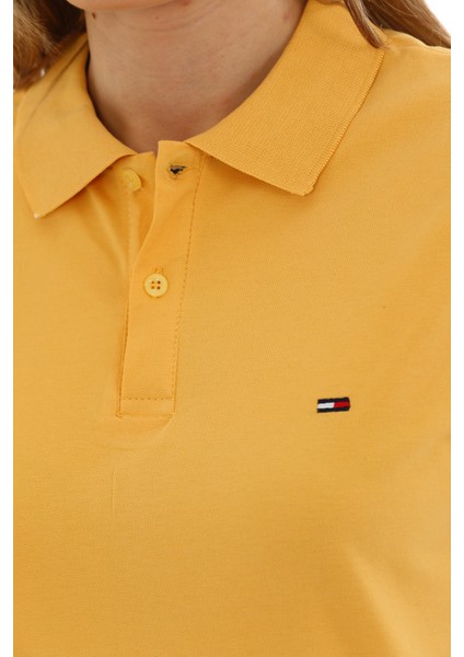 Kadın Hardal Pamuklu Likralı Polo Yaka Kısa Kollu Nakışlı Tişört fiyatları