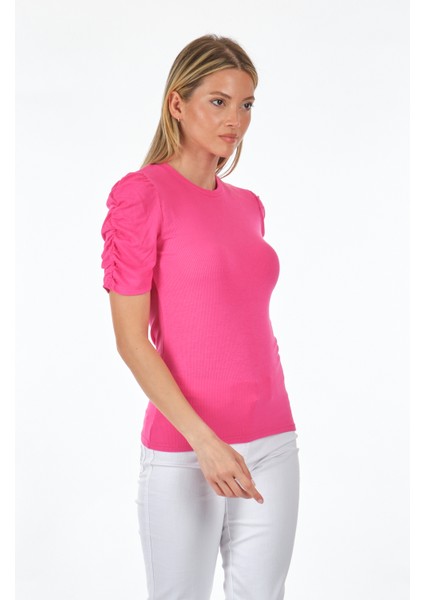 Minimalist Büzgülü Kol Kısa T-Shirt - Günlük Kombinler fırsatları