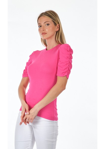 Minimalist Büzgülü Kol Kısa T-Shirt - Günlük Kombinler indirimleri