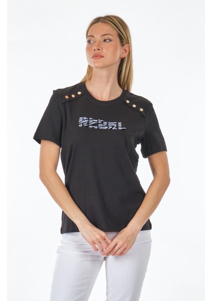Minimalist Kadın T-Shirt - Kısa Kol Yuvarlak Yaka Regular Fit
