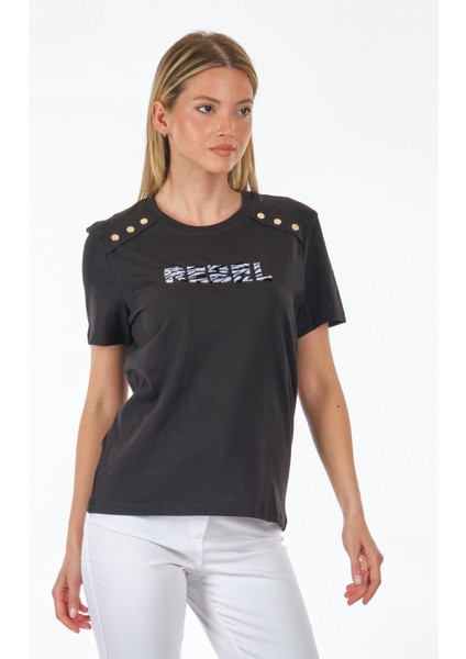 Minimalist Kadın T-Shirt - Kısa Kol Yuvarlak Yaka Regular Fit fırsatları