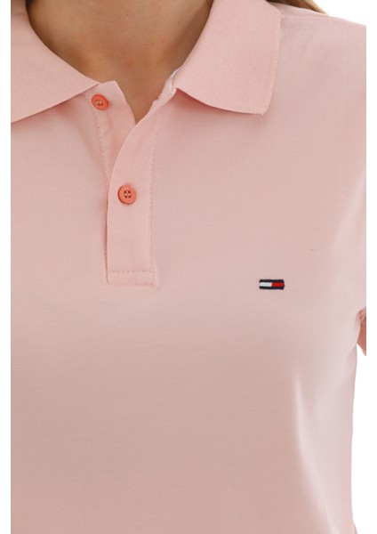 Kadın Açık Pembe Pamuklu Likralı Polo Yaka Kısa Kollu Nakışlı Tişört fiyatları