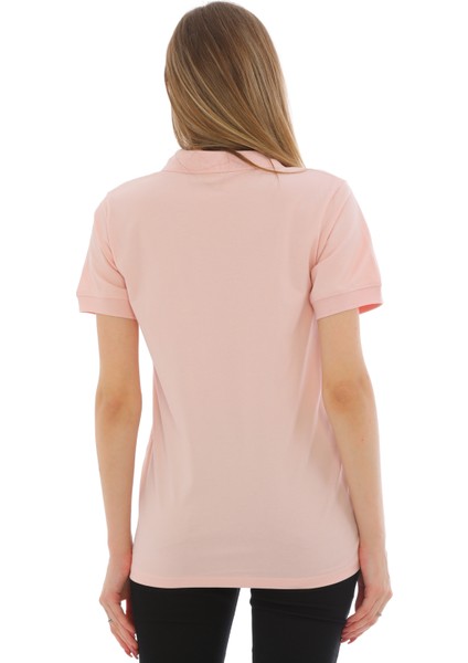 Kadın Açık Pembe Pamuklu Likralı Polo Yaka Kısa Kollu Nakışlı Tişört fırsatları