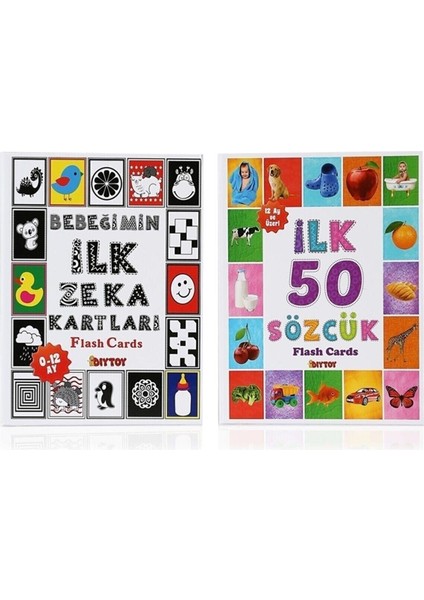 Flash Cards Ilk 50 Sözcük + Bebeğimin Ilk Zeka Kartları Bebek Eyitiçi Set 2 Li