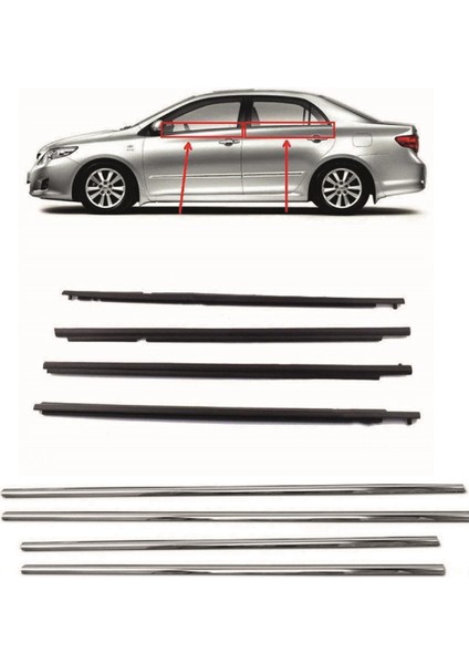 Toyota Corolla Çıta Cam Sıyırıcı Fitil+Krom Set 4 Kapı 2007-2012